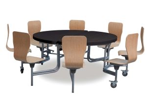 Add School, Educational 8 Seat Primo Round Mobile Folding Dining Table with Black Gloss Tops & Three Seat Options