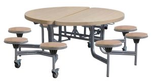 Add School, Educational 8 Seat Primo Round Mobile Folding Dining Table with Oak Tops & Three Seats Options