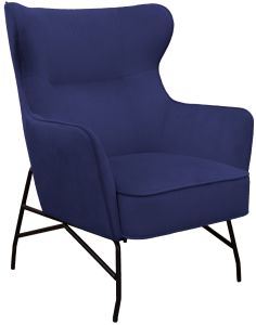 Add Furniture High Back Lounge Chair with Black Metal Frame and Dark Blue Rich Velvet Fabric