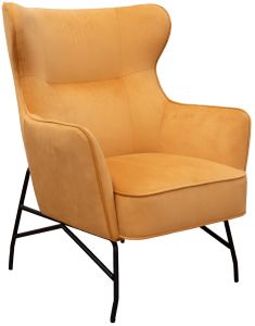 Add Furniture High Back Lounge Chair with Black Metal Frame and Mustard Rich Velvet Fabric