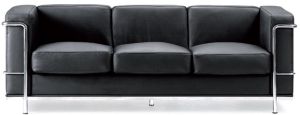 Add Belmont - Contemporary Cubed Leather Faced Reception Three Seat Settee with Stainless Steel Frame - Black