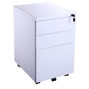 Add White Metal, Steel 3 Drawer Mobile Under Desk Pedestal