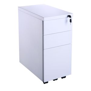 Add Slimline Flush Fronted White Metal, Steel 3 Drawer Mobile Pedestal