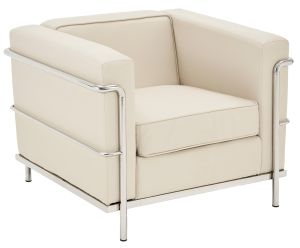 Add Belmont - Contemporary Cubed Leather Faced Reception Chair with Stainless Steel Frame - Ivory