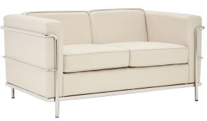 Add Belmont - Contemporary Cubed Leather Faced Reception Two Seat Settee with Stainless Steel Frame - Ivory