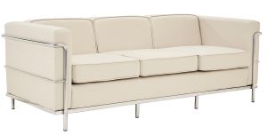 Add Belmont - Contemporary Cubed Leather Faced Reception Three Seat Settee with Stainless Steel Frame - Ivory