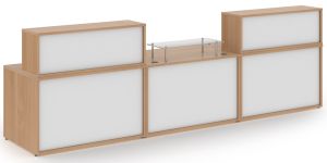 Add Furniture Beech & White MFC Large Rectangular/Straight Reception Unit with Glass Up-Stand