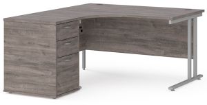 Add Furniture 1400mm Wide Grey Oak MFC Left Handed Crescent Double Strut Cantilever Corner Desk Inc Desk High 3D Pedestal