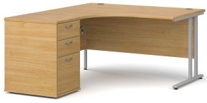 Add Furniture 1400mm Wide Oak MFC Left Handed Crescent Double Strut Cantilever Corner Desk Inc Desk High 3D Pedestal