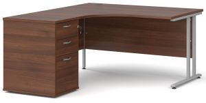 Add Furniture 1400mm Wide Walnut MFC Left Handed Crescent Double Strut Cantilever Corner Desk Inc Desk High 3D Pedestal