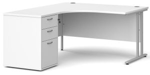 Add Furniture 1400mm Wide White MFC Left Handed Crescent Double Strut Cantilever Corner Desk Inc Desk High 3D Pedestal