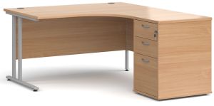 Add Furniture 1400mm Wide Beech MFC Right Handed Crescent Double Strut Cantilever Corner Desk Inc Desk High 3D Pedestal