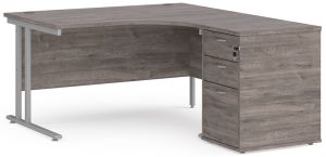 Add Furniture 1400mm Wide Grey Oak MFC Right Handed Crescent Double Strut Cantilever Corner Desk Inc Desk High 3D Pedestal