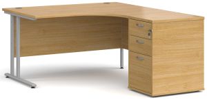 Add Furniture 1400mm Wide Oak MFC Right Handed Crescent Double Strut Cantilever Corner Desk Inc Desk High 3D Pedestal