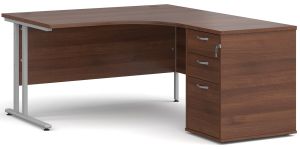 Add Furniture 1400mm Wide Walnut MFC Right Handed Crescent Double Strut Cantilever Corner Desk Inc Desk High 3D Pedestal