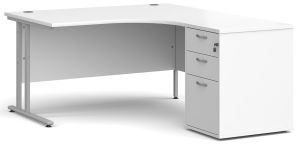 Add Furniture 1600mm Wide White MFC Right Handed Crescent Double Strut Cantilever Corner Desk Inc Desk High 3D Pedestal