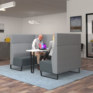 Add Grey Open high back 4 person meeting booth, pod with black sled frame (Stocked)