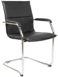 Add Stackable Meeting Room Cantilever Chair - Black Faux Leather