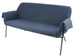 Add Furniture 2 Seat Lounge Chair with Black Metal Frame in a Mid Blue Velvet Style Material