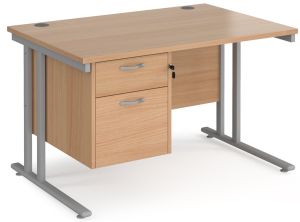 Add Furniture Beech MFC Rectangular Double Strut Cantilever Desk 1200mm Wide 800mm Deep Inc 2D Fixed pedestal