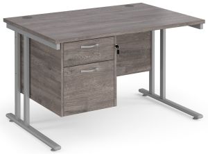 Add Furniture Grey Oak MFC Rectangular Double Strut Cantilever Desk 1200mm Wide 800mm Deep Inc 2D Fixed Pedestal