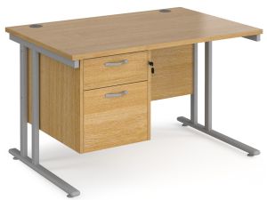 Add Furniture Oak MFC Rectangular Double Strut Cantilever Desk 1200mm Wide 800mm Deep Inc 2D Fixed pedestal