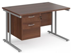 Add Furniture Walnut MFC Rectangular Double Strut Cantilever Desk 1200mm Wide 800mm Deep Inc 2D Fixed Pedestal