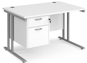 Add Furniture White MFC Rectangular Double Strut Cantilever Desk 1200mm Wide 800mm Deep Inc 2D Fixed Pedestal