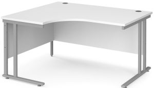 Add Furniture White MFC Left Handed Crescent Double Strut Cantilever Corner Desk 1400mm Wide