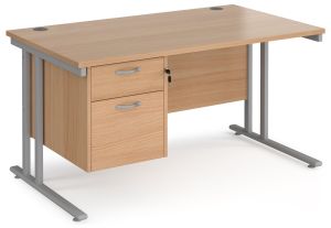 Add Furniture Beech MFC Rectangular Double Strut Cantilever Desk 1400mm Wide 800mm Deep Inc 2D Fixed pedestal