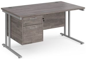 Add Furniture Grey Oak MFC Rectangular Double Strut Cantilever Desk 1400mm Wide 800mm Deep Inc 2D Fixed pedestal