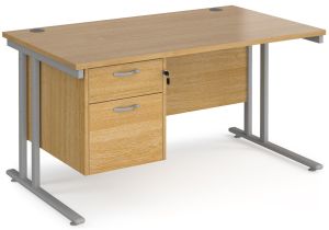 Add Furniture Oak MFC Rectangular Double Strut Cantilever Desk 1400mm Wide 800mm Deep Inc 2D Fixed pedestal