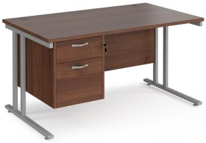 Add Furniture Walnut MFC Rectangular Double Strut Cantilever Desk 1400mm Wide 800mm Deep Inc 2D Fixed pedestal