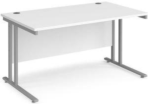 Add Furniture White MFC Rectangular Double Strut Cantilever Desk 1400mm Wide 800mm Deep