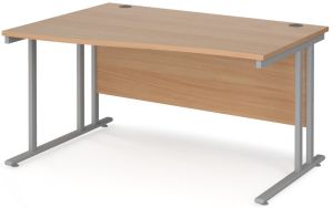 Add Furniture Beech MFC Left Handed Double Strut Cantilever Wave Desk 1400mm Wide 800-990mm Deep