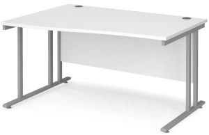 Add Furniture White MFC Left Handed Double Strut Cantilever Wave Desk 1400mm Wide 800-990mm Deep