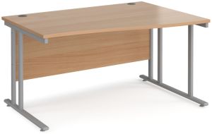 Add Furniture Beech MFC Right Handed Double Strut Cantilever Wave Desk 1400mm Wide 800-990mm Deep