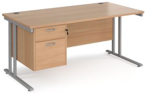 Add Furniture Beech MFC Rectangular Double Strut Cantilever Desk 1600mm Wide 800mm Deep Inc 2D Fixed pedestal