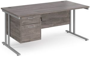 Add Furniture Grey Oak MFC Rectangular Double Strut Cantilever Desk 1600mm Wide 800mm Deep Inc 2D Fixed pedestal