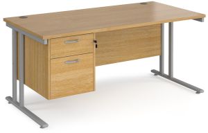 Add Furniture Oak MFC Rectangular Double Strut Cantilever Desk 1600mm Wide 800mm Deep Inc 2D Fixed pedestal