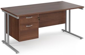 Add Furniture Walnut MFC Rectangular Double Strut Cantilever Desk 1600mm Wide 800mm Deep Inc 2D Fixed pedestal