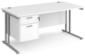 Add Furniture White MFC Rectangular Double Strut Cantilever Desk 1600mm Wide 800mm Deep Inc 2D Fixed pedestal