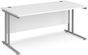 Add Furniture White MFC Rectangular Double Strut Cantilever Desk 1600mm Wide 800mm Deep