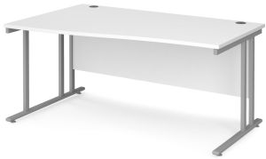 Add Furniture White MFC Left Handed Double Strut Cantilever Wave Desk 1600mm Wide 800-990mm Deep