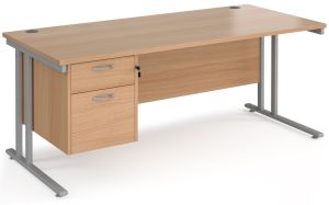 Add Furniture Beech MFC Rectangular Double Strut Cantilever Desk 1800mm Wide 800mm Deep Inc 2D Fixed pedestal