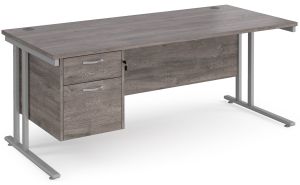 Add Furniture Grey Oak MFC Rectangular Double Strut Cantilever Desk 1800mm Wide 800mm Deep Inc 2D Fixed pedestal