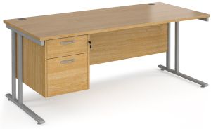 Add Furniture Oak MFC Rectangular Double Strut Cantilever Desk 1800mm Wide 800mm Deep Inc 2D Fixed pedestal