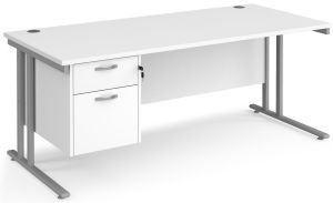 Add Furniture White MFC Rectangular Double Strut Cantilever Desk 1800mm Wide 800mm Deep Inc 2D Fixed pedestal