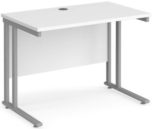 Add Furniture White MFC Rectangular Double Strut Cantilever Desk 1000mm Wide 600mm Deep