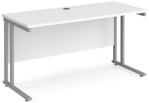 Add Furniture White MFC Rectangular Double Strut Cantilever Desk 1400mm Wide 600mm Deep